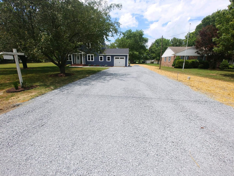 Compacted crush run driveway on an Eastern Shore property